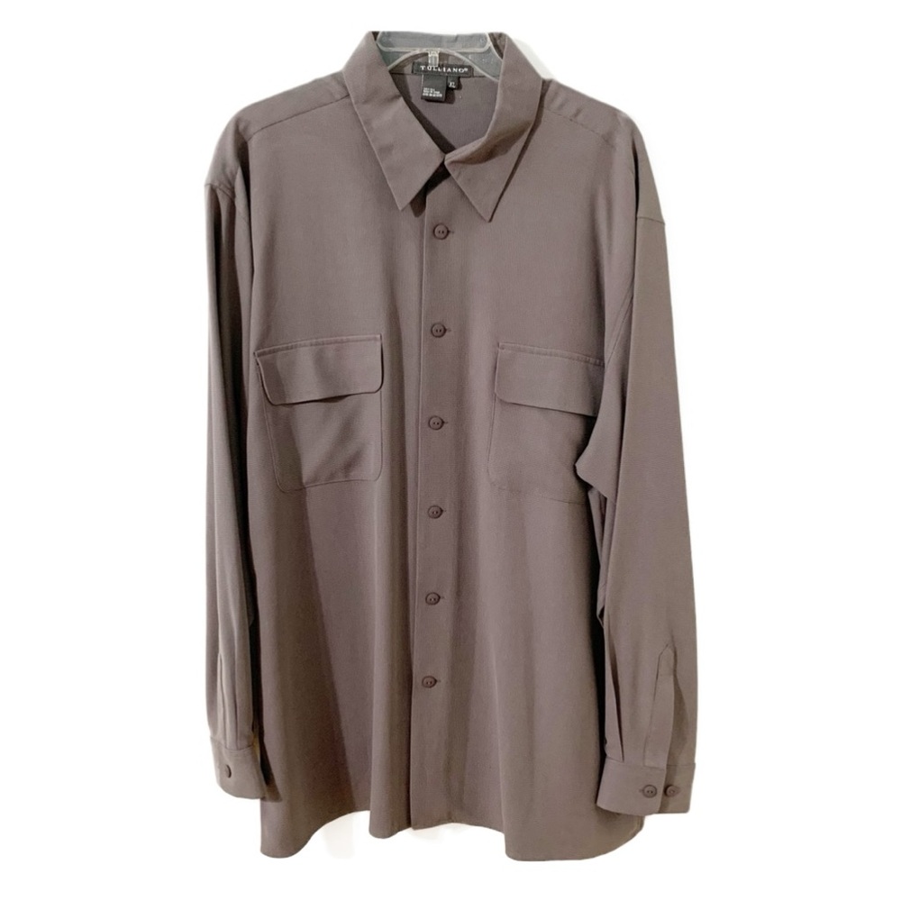 Tullíano Silk Long Sleeve Pointed Collar Dress Shirt Button Cuffs Breast Pockets